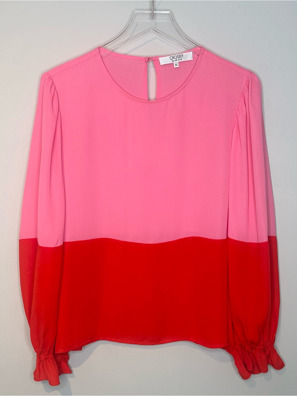 CROSBY by Mollie Burch Pink Red Colorblock Long Sleeve Blouse Shirt Top